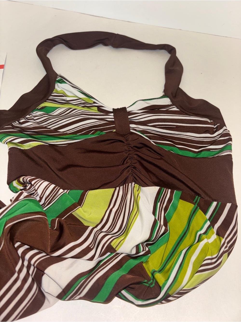 Snap Striped Brown & Green Halter Dress Top NWT